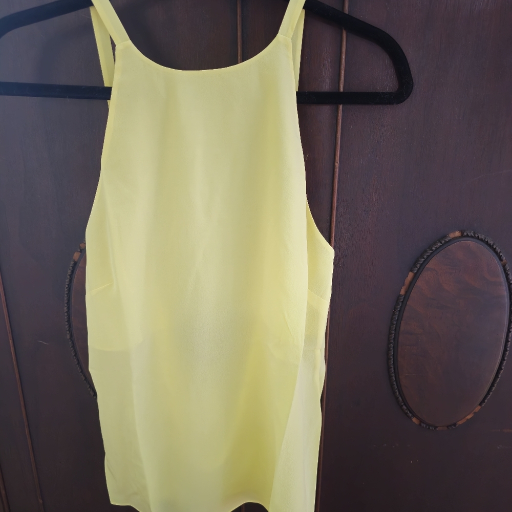 Ginia Emma Cami Yellow Tank Top with Scoop Neck and 100% Silk Small Lightweight